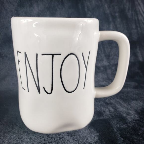 Rae Dunn ENJOY Coffee Mug Glossy White Black Lettering Oversized NWOT - Picture 1 of 5